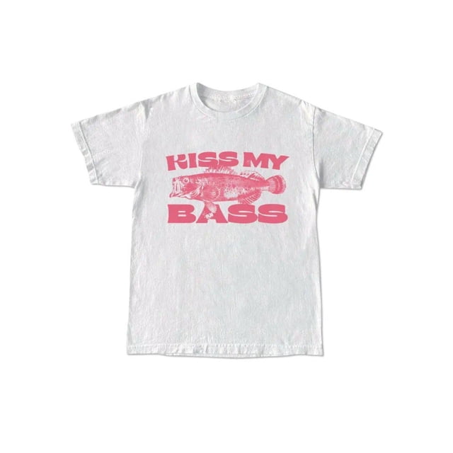 unisex Vintage Style Fishing Print T Shirts Kiss My Bass Fisher Graphic Tees Pink Design Fashion Short Sleeve Cotton Tops