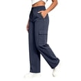 thumbnail image 6 of Athletic Cargo Pant For Womens Liweisiy Drawstring Elastic Waisted Straight Leg Loose Pants Camping Outdoor Trousers With Zipper Pockets Navy S, 6 of 9