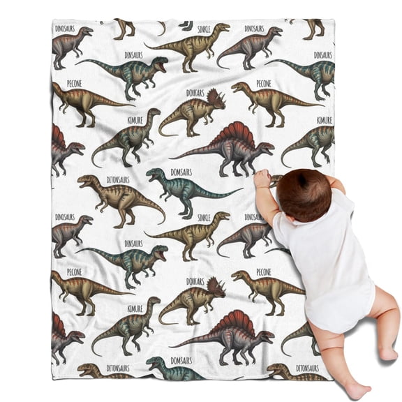 Cartoon Dinosaurs Names Pattern Blanket,Comfortable Soft Lamb Wool Throw Blanket,All Season,Warm Lightweight Blankets for Sofa Bed Couch Living Room Chair,30"x40"