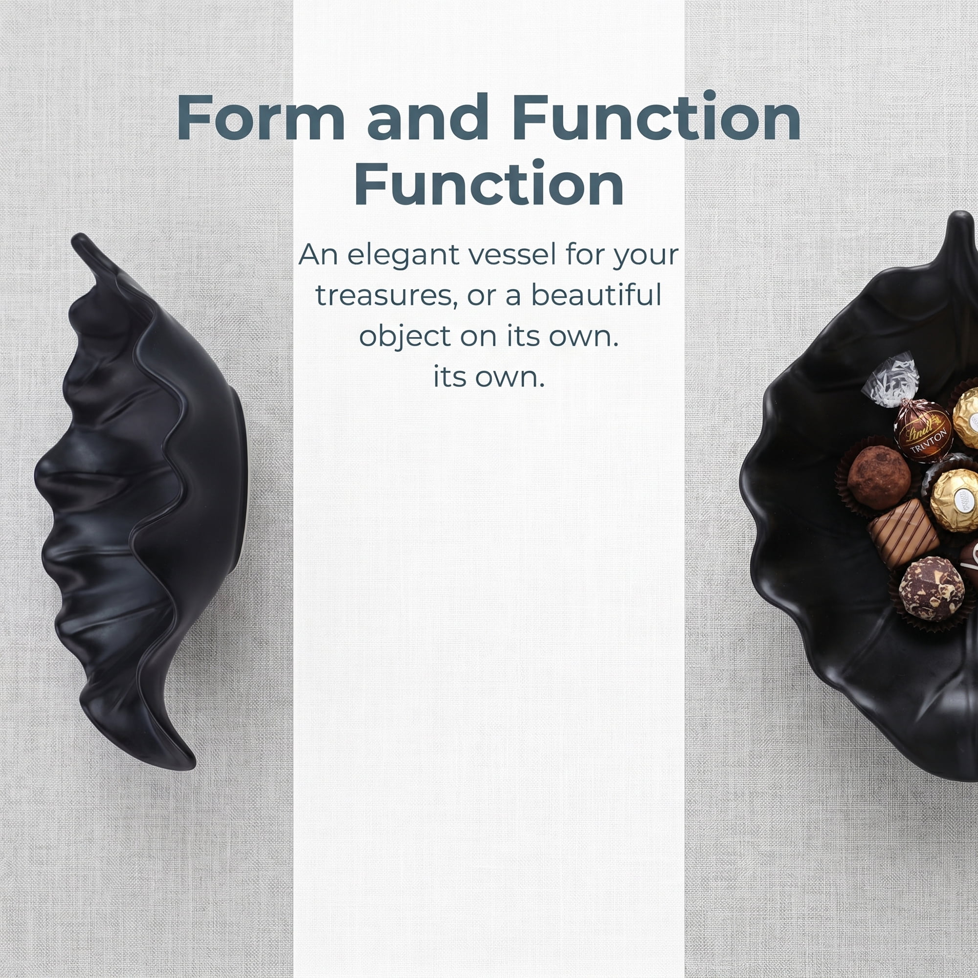 Unique Bargains Abstract Leaf Tall Sculptural Ceramic Bowl Black 5.5*3.9*10.4inch