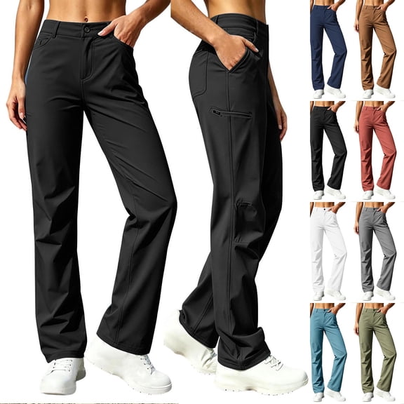 HomeDM Women's Hiking Pants Water Resistant Travel Outdoor Pants with Pockets Black Straight Leg Athletic Trousers Size L