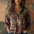 thumbnail image 3 of Womens Tops Trendy Print Long Sleeve Cotton Button Blouse Spring Summer Shirts for Women Brown M, 3 of 3