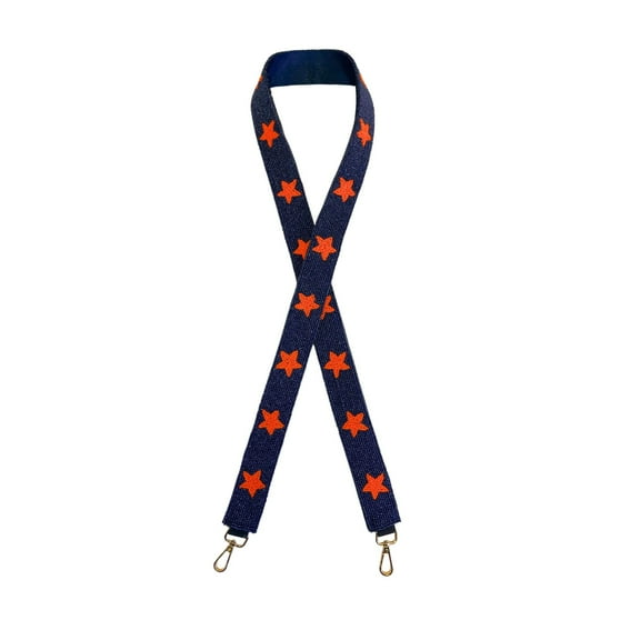 Lashicorn Navy Blue with Orange Stars Beaded Purse Strap 49 Football Game Day Clear Bag Auburn Sports Fans Florida Broncos