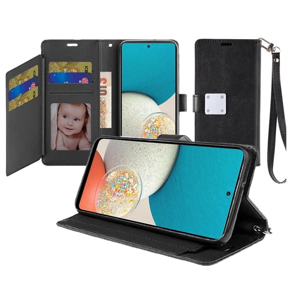 For iPhone 15 Wallet ID Card Holder Case Cover - Black