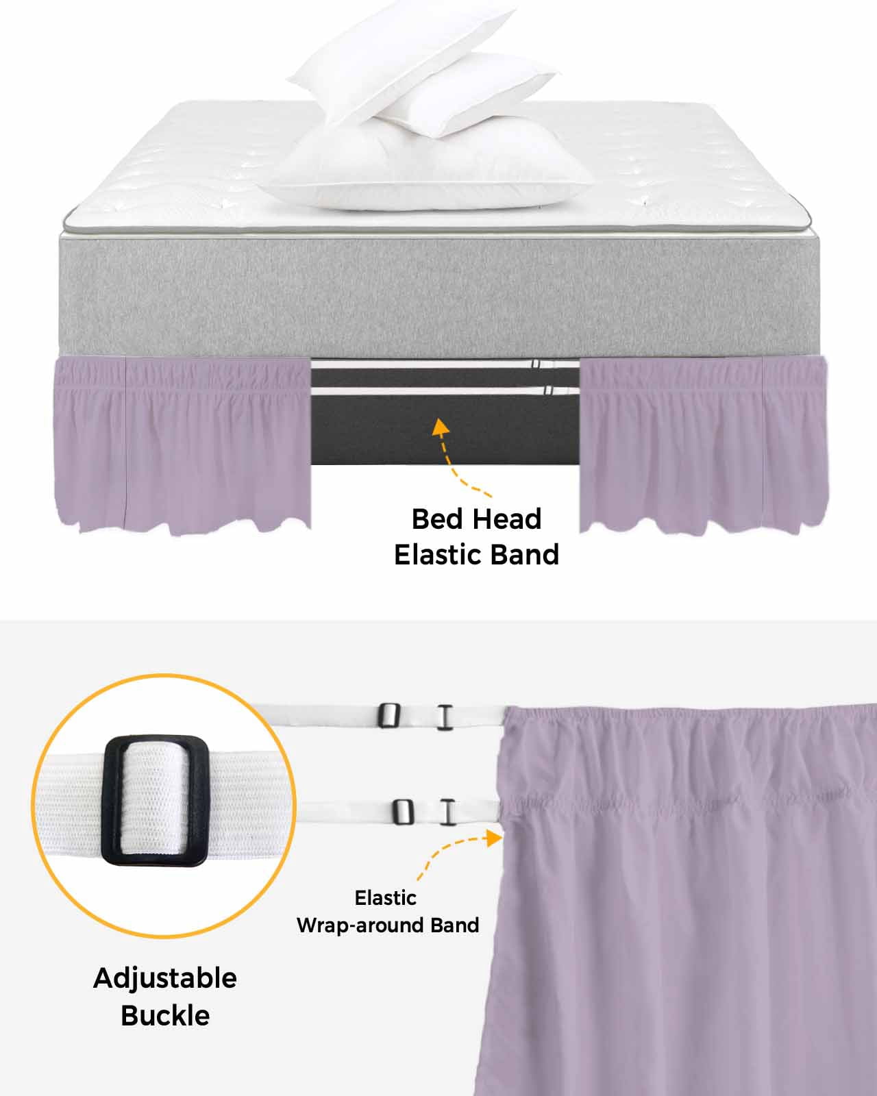 Purple Solid Color Bed Skirt Queen Size 16 Inch Drop, Wrap Around Bed Skirts, Aesthetics Contemporary Luxury Elastic Bedskirt Pleated Bed Frame Cover Luxurious Dust Ruffle for Queen Bed