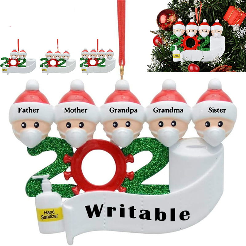 Personalized 2020 Christmas Ornaments Quarantine Family with Masks Hand Sanitizer Toilet Paper Hanging Ornament for Christmas Decorations Tree Home Decor Xmas Gifts Family of 5