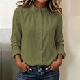 thumbnail image 6 of hoksml Women Stand Collar Gathered Neck Long Sleeve Shirt Cotton Linen Textured Button Down Blouse for Office Daily Travel, 6 of 9