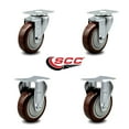 thumbnail image 2 of 4 Inch Maroon Polyurethane Wheel Swivel Top Plate Caster Set with 2 Rigid SCC, 2 of 2