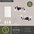 thumbnail image 5 of Fairwood 3-Light 21 in. Wide Matte Black Rustic Bathroom Vanity Lighting Fixture, Clear Ribbed Glass Shade, Dimmable, LED Compatible, Over the Mirror Mounted Metal Wall Sconce, Branch and Leaf Motif, 5 of 12