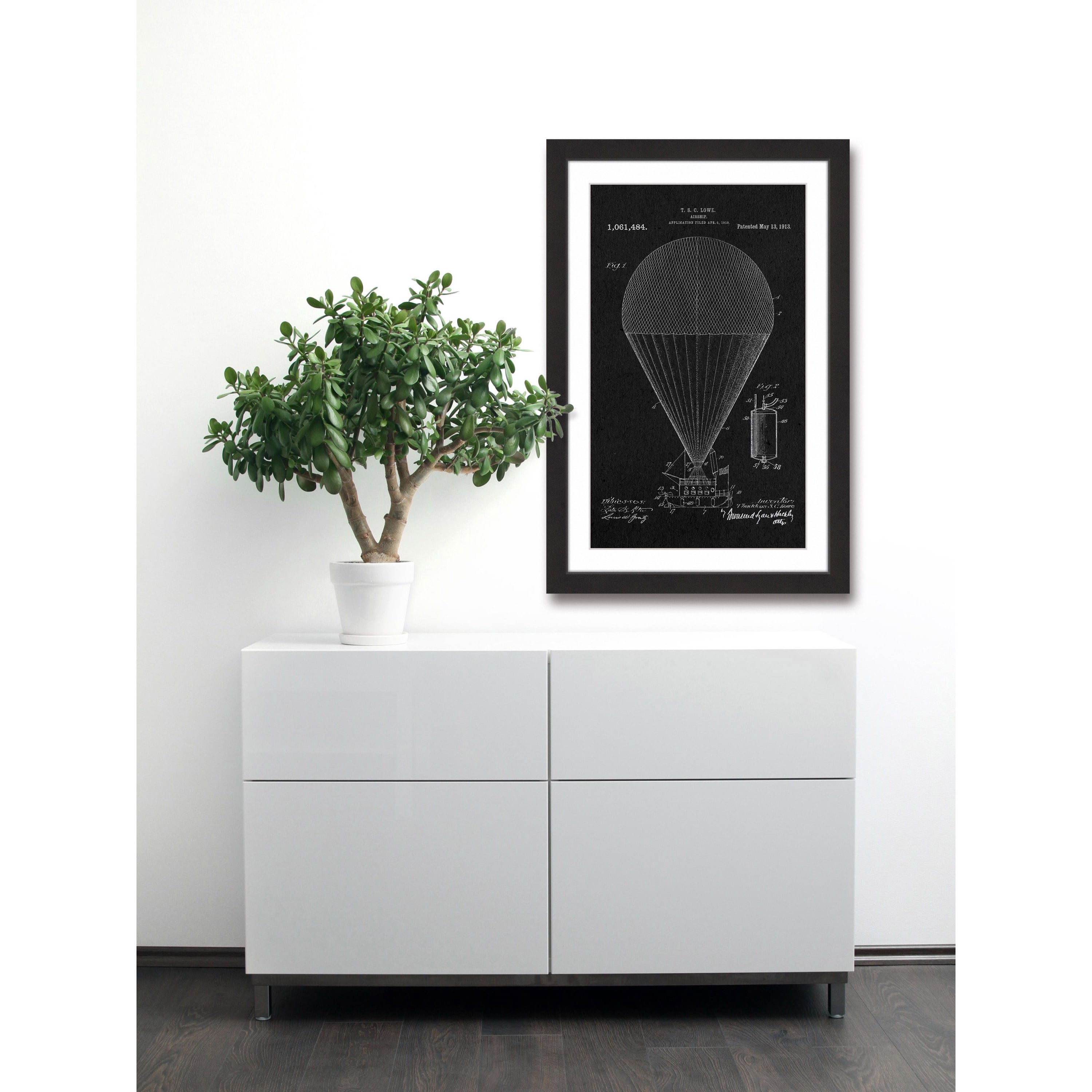 "Airship 1913 Black Paper" Framed Painting Art Print, 30" x 1.5"