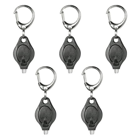 Mini LED Keychain Flashlight Key Ring Light Torch CR2016 Lithium Battery Included Black 5Pcs for Camping Hiking Fishing