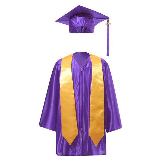 YONGHS Girls Graduation Gown Cap Set Kindergarten Preschool Church Robe Kids Children Uniform Outfit Purple 27