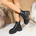 thumbnail image 3 of Rokment Black Chunky Combat Boots for Women Fall Winter Punk Trendy Casual Leather Platform Lug Soles Short Motorcycle Riding Ankle Booties, 3 of 7
