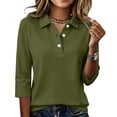 thumbnail image 2 of Polo Shirts For Women 3/4 Sleeve Collared Golf Shirts Womens Lapel V Neck Summer Tops Classic Breathable Button Down Shirt Casual Business Office Blouses, 2 of 5