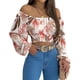 thumbnail image 3 of MIRACMODA Mujer Fuera del Hombro Fruncido Lazo Espalda Crop Top Verano Linterna Manga Boho Camisa Blusa, 3 of 5