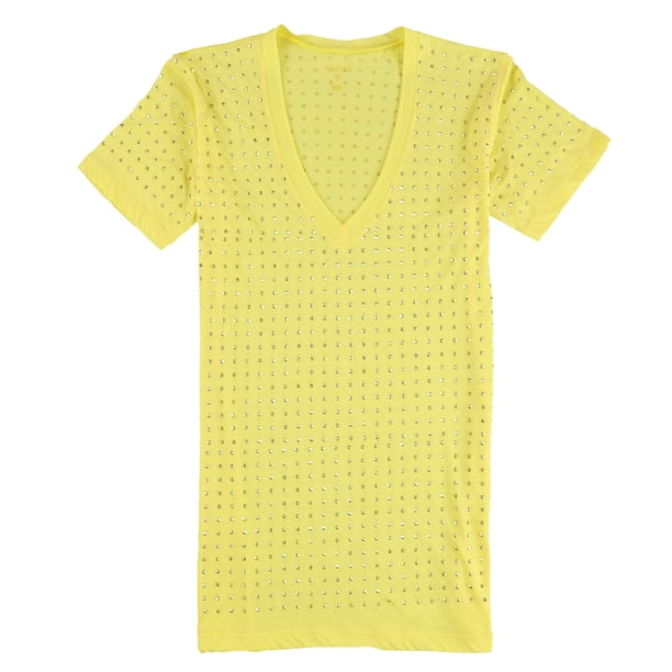 WESSEX Womens Beaded Embellished T-Shirt, yellow, M