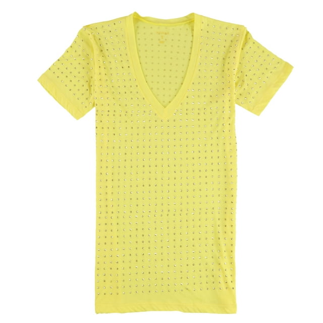 WESSEX Womens Beaded Embellished T-Shirt, yellow, XS