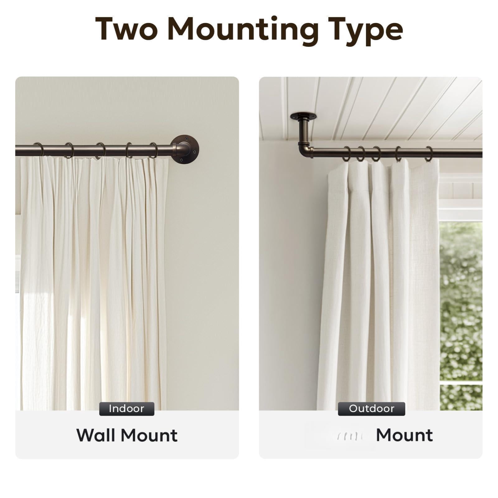Curtain Rods For Windows 32 To 48  1 Inch Industrial Wrap Around Antique Bronze Rod Indoor/outdoor Room Divider Adjustable Drapery Pole 32"-48"