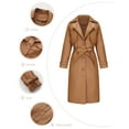 thumbnail image 2 of UTSJKR Women's Faux Leather Trench Coat 2024 Fall Winter Long Sleeve Belted Overcoat Trendy Loose Fit Lapel Button Down Jacket Brown M, 2 of 6
