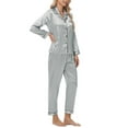 thumbnail image 6 of FAWUUDO Womens Silk Satin Pajamas Set Short Sleeve Sleepwear Soft Button Down Loungewear Two-piece Pjs Sets, 6 of 7