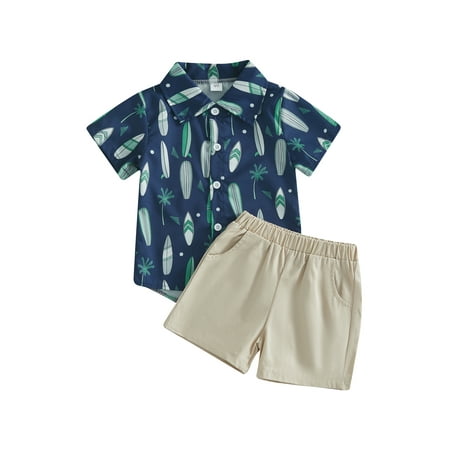 

Summer Casual Toddler Kids Boys Outfit Short Sleeve Coconut Tree Print Shirt Elastic Waist Shorts