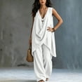 thumbnail image 5 of Women's Solid Stand Collar Sleeveless Draped Top Loose Harem Pants 2 Piece Outfit, Casual Beach Vacation Matching Set White XXXL(XXXL), 5 of 7