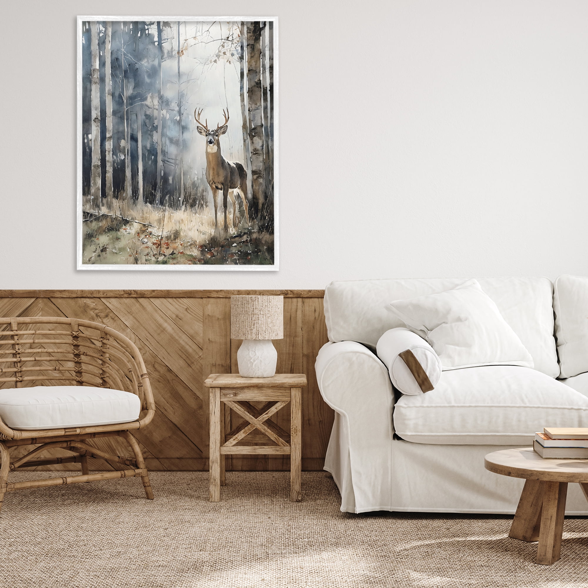 Stupell Industries Deer In The Woods White Framed Giclee Art, design by Franklyn Gregory