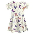 thumbnail image 5 of Yuyamidu Colorful Butterfly Short Sleeve Dress for Kids Girls Casual One-Shoulder Midi Sundress Trendy Elastic Waist Princess Dresses A Line Skater Dress Size 9-10, 5 of 6