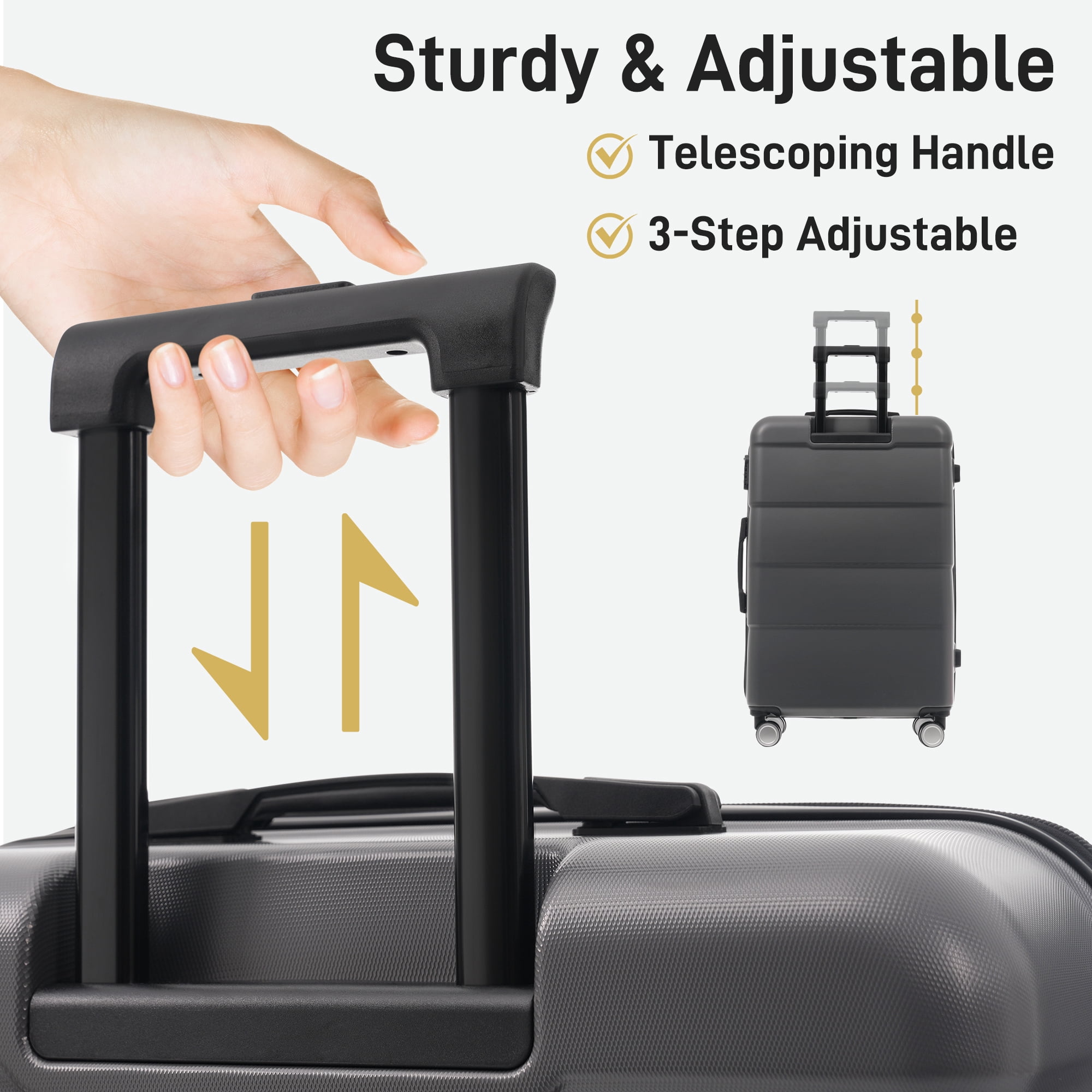 Euroco 3 Piece ABS Hardshell Luggage Sets,Lightweight Durable Suitcase with Spinner Wheels,Carry-on & Checked Travel Luggage(20"/24"/28"),Charcoal
