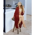 thumbnail image 2 of LA LEELA Women's Chiffon Summer Beach Open Front Holiday Kimono Beachwear Duster Cardigans 3X-4X Maroon, Plain, 2 of 5