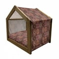 thumbnail image 2 of Moroccan Pet House, Vintage Tile Design with Oval Motifs Ottoman Mandala Ornamental, Outdoor & Indoor Portable Dog Kennel with Pillow and Cover, 5 Sizes, Green Vermilion Ruby, by Ambesonne, 2 of 5
