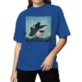 thumbnail image 2 of Cat Riding a Shark Artwork Women's T-shirt, 2 of 3