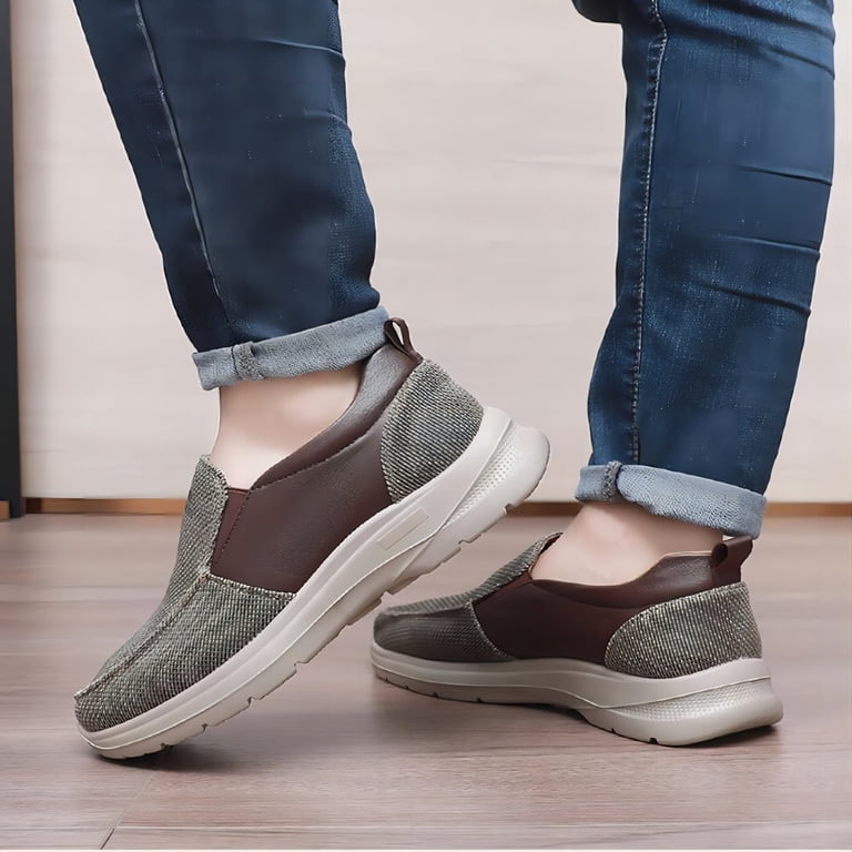 〽️Men\'s Closed Toe Pull-On Loafers Brown Sneakers Canvas Walking Comfort Shoes Amazon.com: Hbeylia Slip On Loafers Fashion Sneakers For Men  main image 4