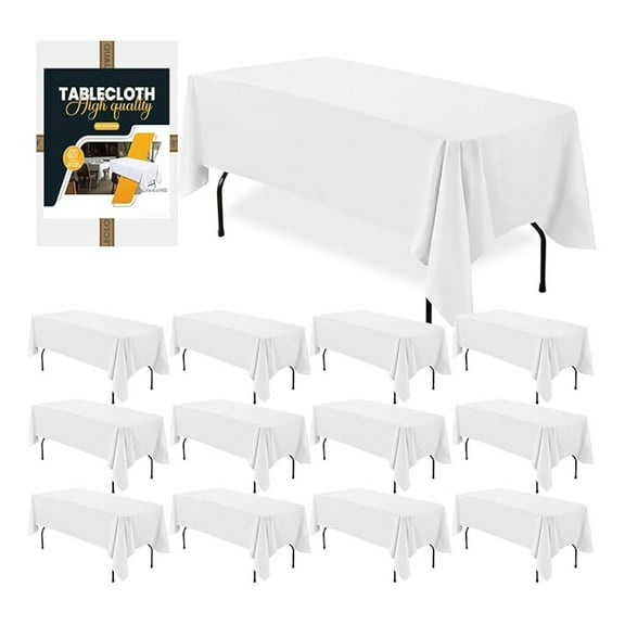 White Rectangle Tablecloth 60 x 126 Inch, 12 Pack - Reusable Washable Table Covers for 8 Foot Tables - Wrinkle Resistant Polyester Table Linens for Wedding Party Banquet
