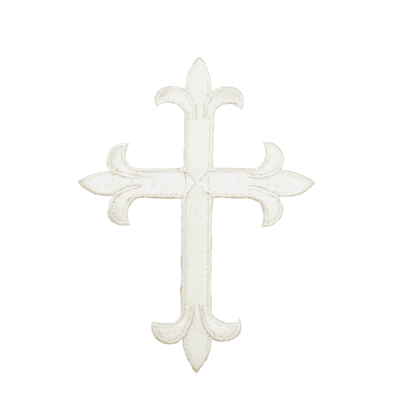 4" Cream/Off White Cross - Fleur De Lis - Religious - Iron On Applique/Embroidered Patch