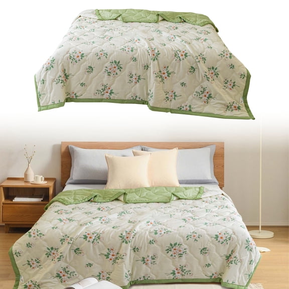 Soft Washed Cotton Kids Summer Quilt, Single Size Lightweight Conditioner Blanket, Washable Thin Bedspread for Baby Nap, 1 Piece