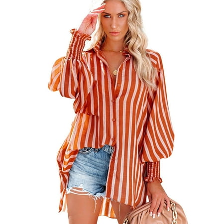

Women s Tops Single Breasted Long Sleeve Shirt Tops Loose Lapel Shirt Blouse