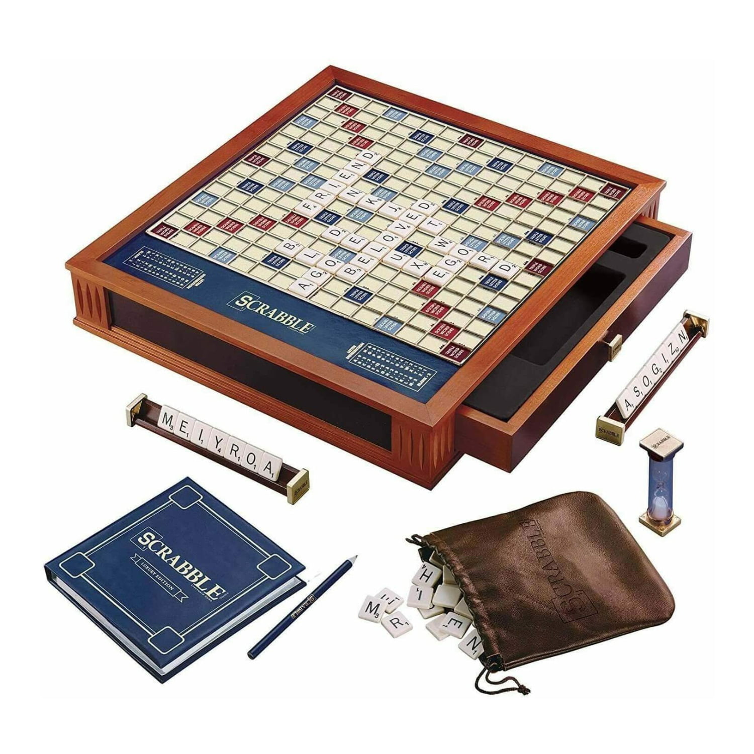 Winning Solutions Luxury Edition Scrabble Game Rotating Faux leather Board NEW 