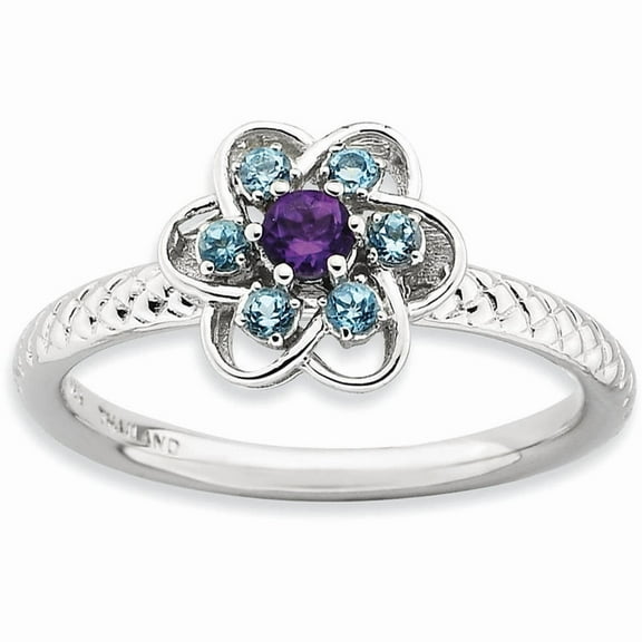 Amethyst and Blue Topaz Sterling Silver Stackable Ring