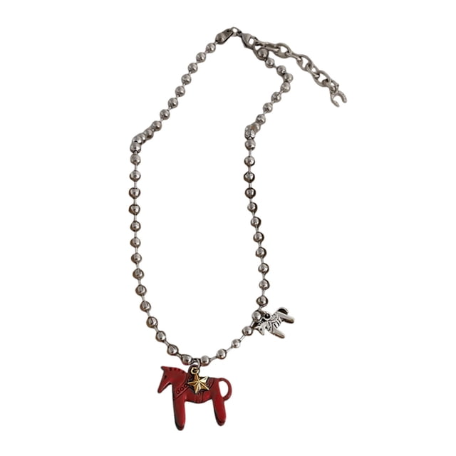 Collar con colgante de caballo recubierto, collar con dije de caballo de colores brillantes, collar de cadena de cuentas para mujeres y hombres, regalo de cumpleaños para San Valentín