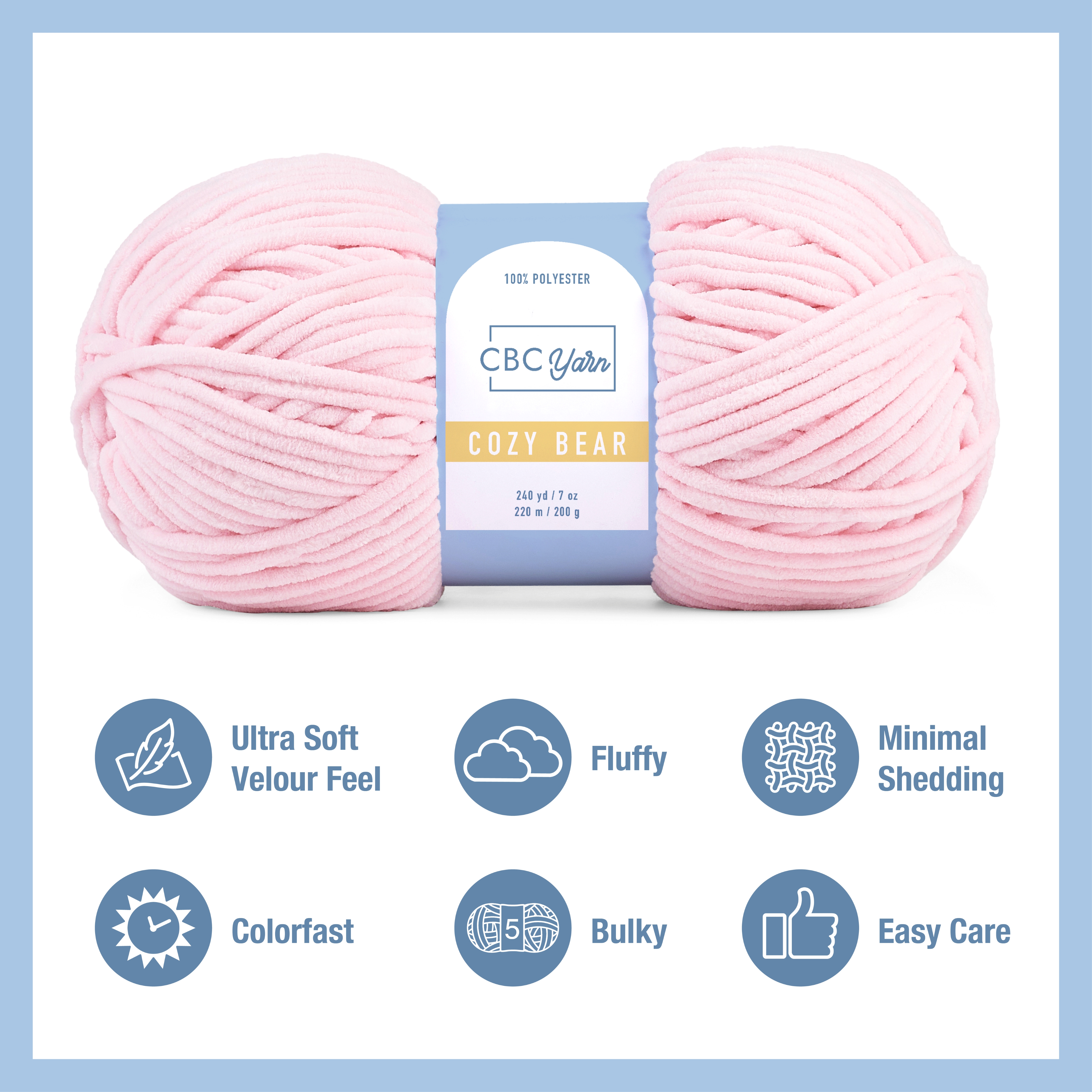 CBC Cozy Bear Gauge 5 Bulky Yarn - 6 Pack (7 oz / 200 g, 240 yards Each Skein), Pink, Chenille Yarn for Crocheting, Knitting, and Amigurumi