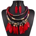thumbnail image 1 of Feather Pendant Multi Layers Tribal Bib Necklace Statement Earring Jewelry Set, 1 of 1