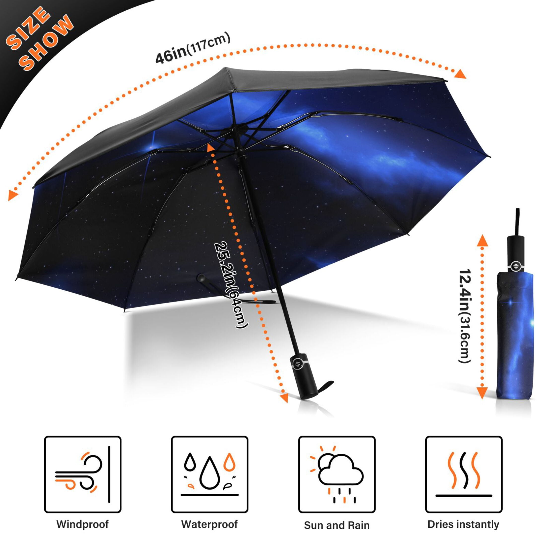 Starry Night Sky Extra Large Automatic Umbrella, UV Protection, Waterproof, Auto Open and Close