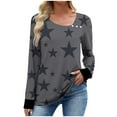 thumbnail image 7 of ZQUUVOU Women's Star Print T-Shirts Long Sleeve Asymmetrical Button Collar Loose Casual Graphic Tops Streetwear Olive Green, 7 of 7