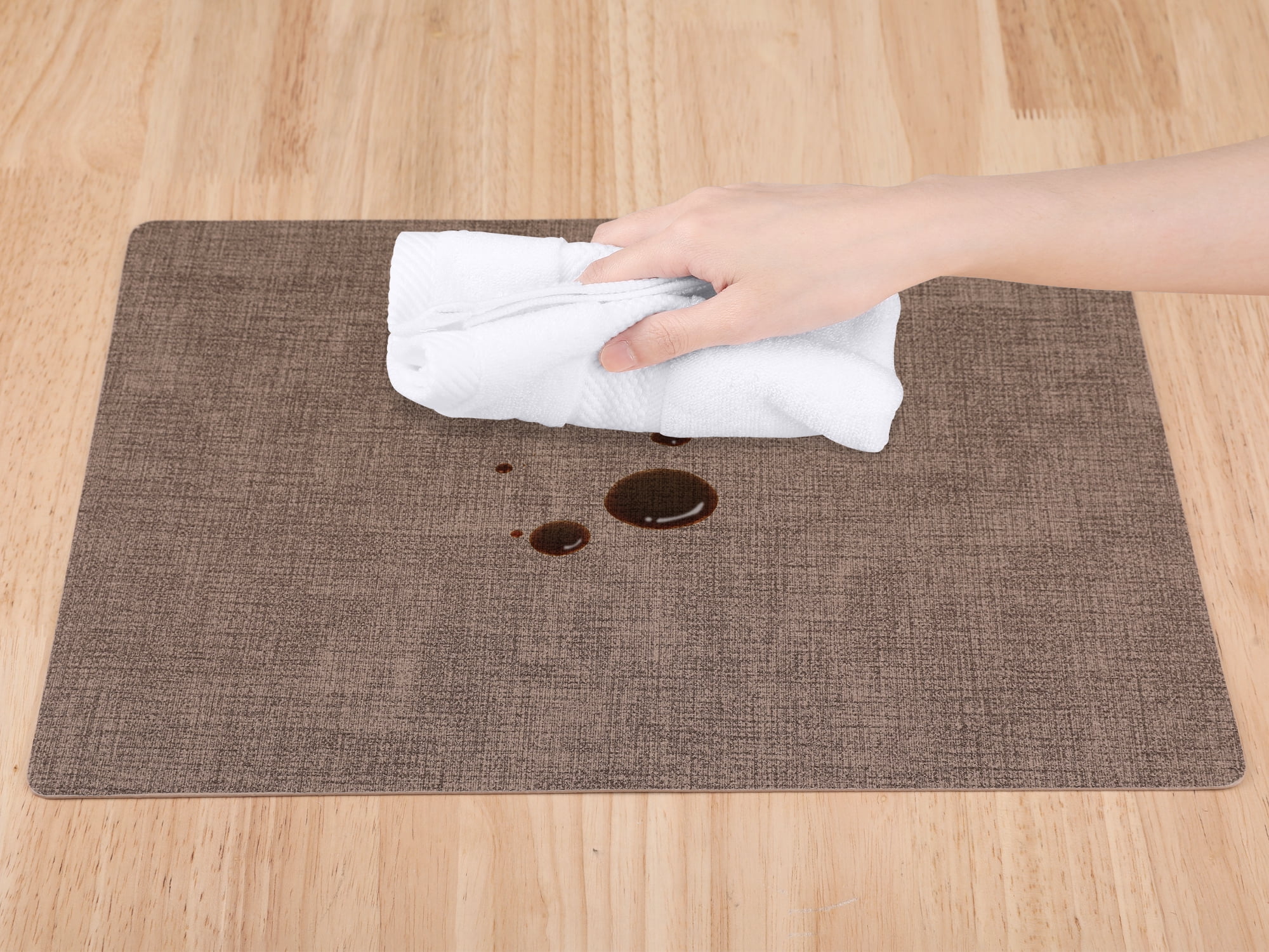 Unique Bargains Faux Leather Table Placemats for Kitchen Dining Table Light Coffee 17x12in