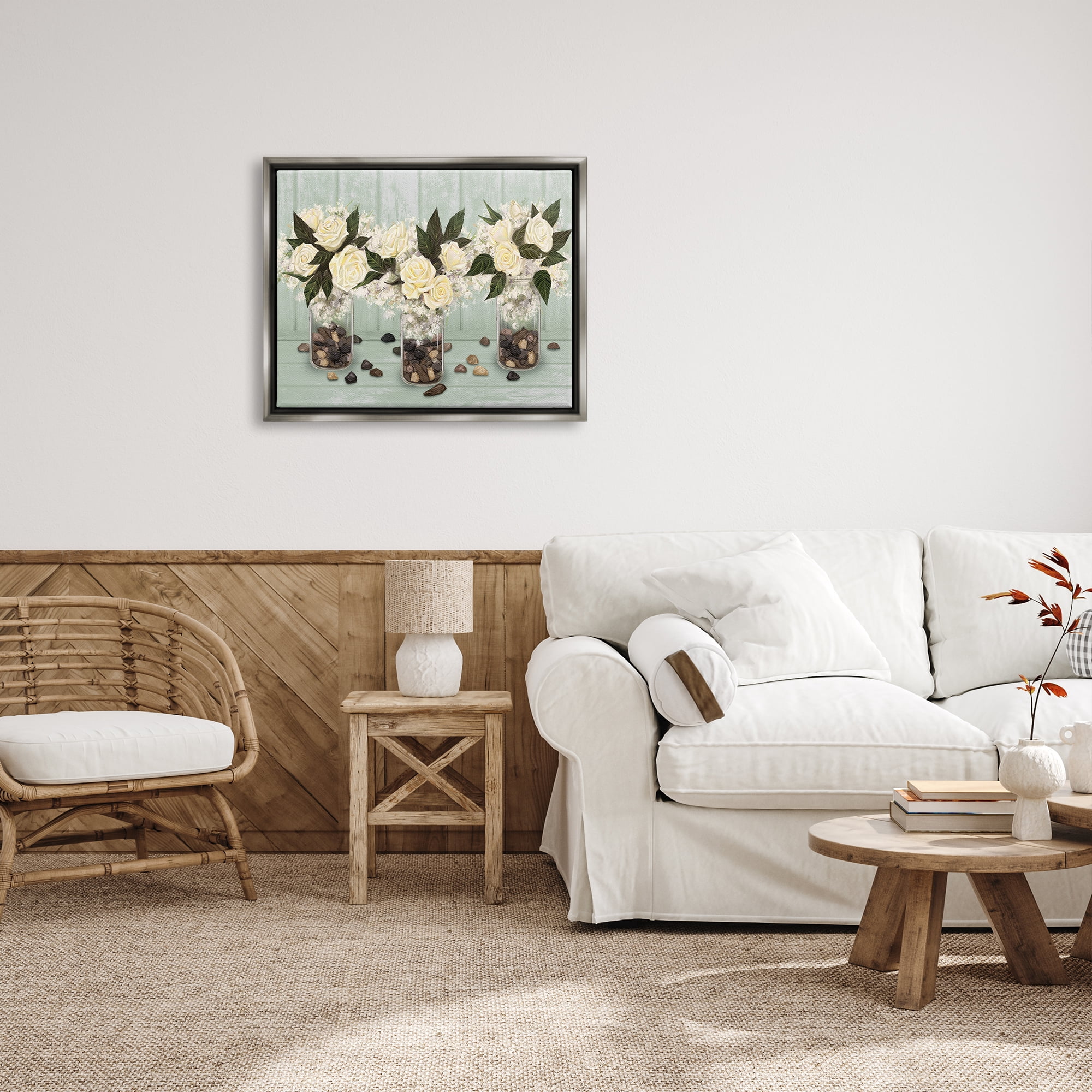 Stupell Industries Three Rose Bouquets Scattered Rocks Flower Arrangement Graphic Art Luster Gray Floating Framed Canvas Print Wall Art, Design by Ziwei Li