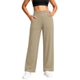thumbnail image 6 of Seffadzy Women's Yoga Pants High Waisted Straight Leg Stretchy Pocket Solid Color Workout Fitness Gym Trousers Khaki L, 6 of 7