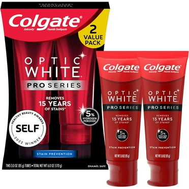 Colgate Optic White Pro Series Whitening Toothpaste with 5% Hydrogen Peroxide, Stain Prevention, 3 oz Tube, 2 Pack