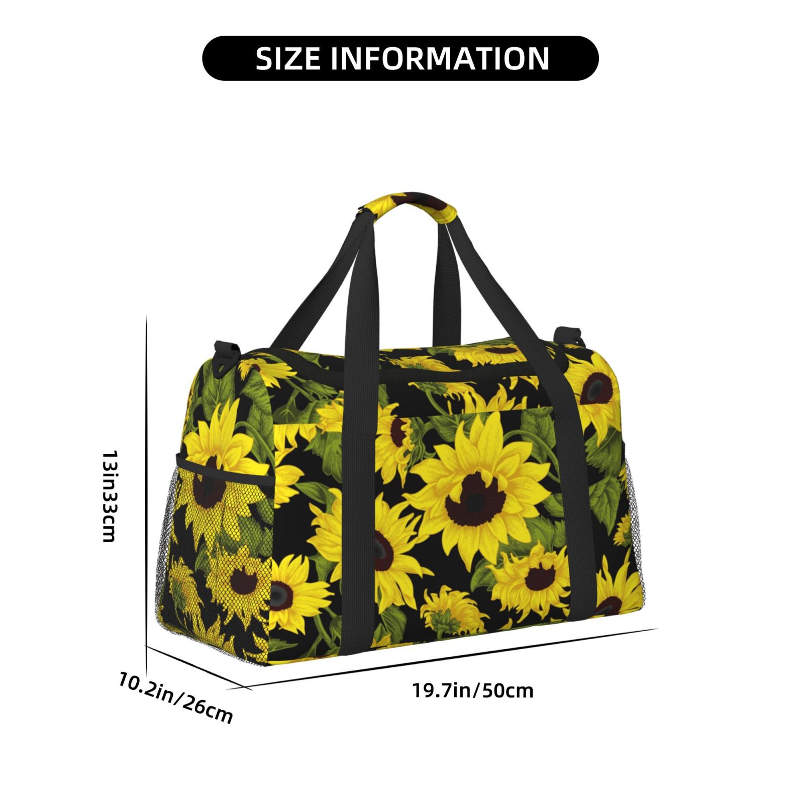 Picia Sunflowers In Vintage Print Travel Duffle Bag,Weekender Bags for Women with Shoe Compartment, Gym Duffel Bag with Wet Pocket, Hospital Bags for Labor and Delivery