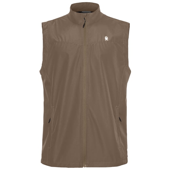 Men's Lightweight Windproof Sleeveless Golf Vest Full Zip Stand Collar Athletic Gilet with Reflective Print Rear Zipper Pocket Dark Brown S